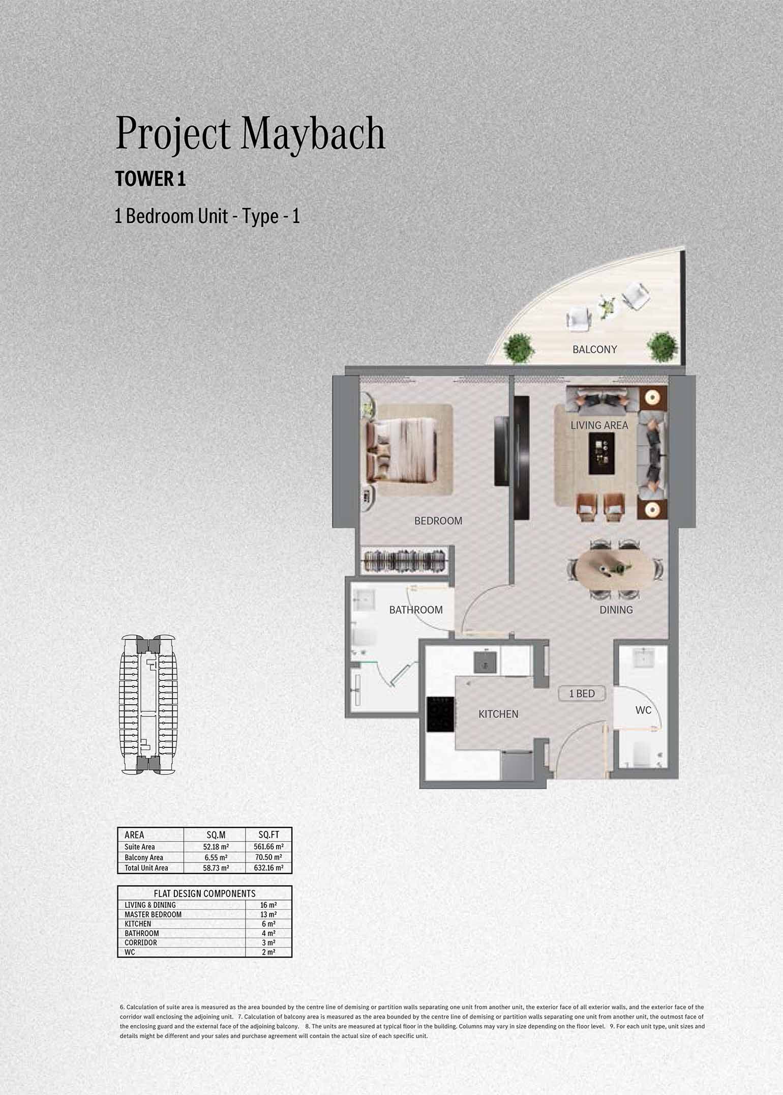 1 Bedroom Tower 1